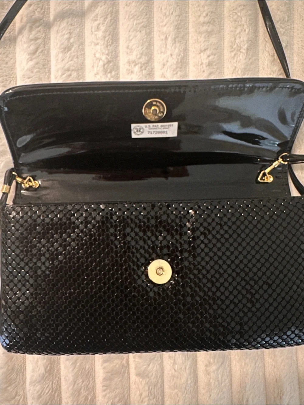 VTG Whiting & Davis Black Metal Mesh Patent Clutch Bag - Women's Evening Handbag